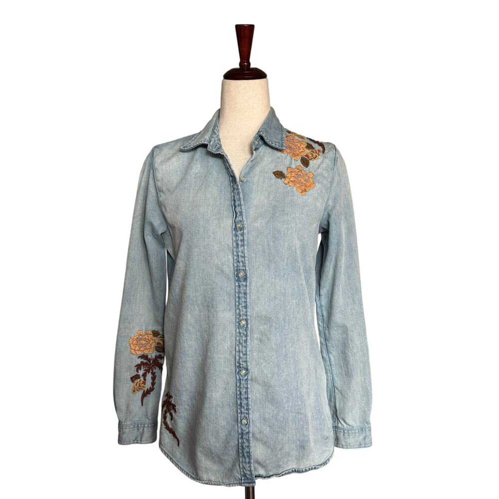 Scotch Soda Embroidered Denim Button Down Shirt Womens S Boho Western Casual